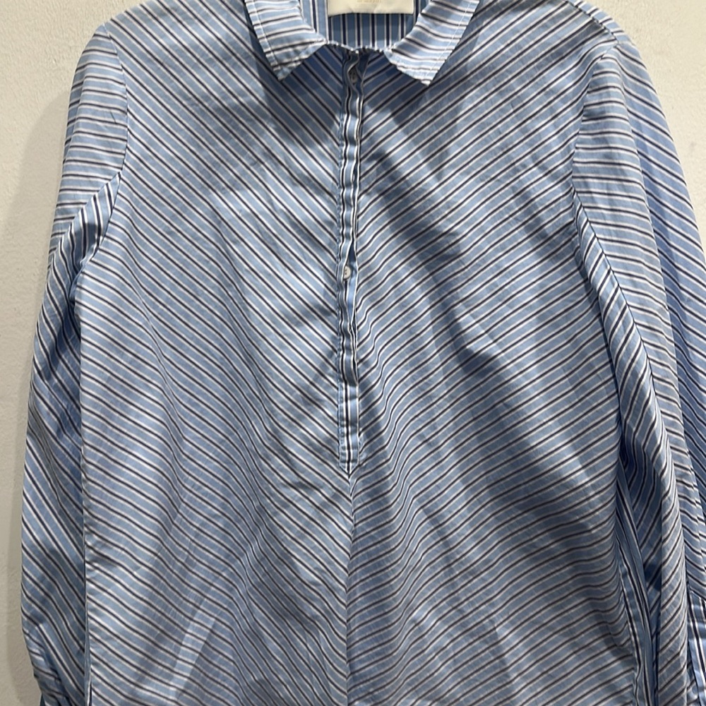 Munthe Jetset Striped Puff Sleeve Blouse Cotton Blend Popover size 6 classic - Picture 5 of 10